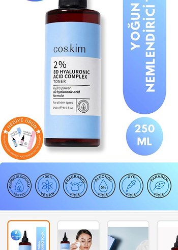 Cos.kim Hyaluronik Asit Kompleksi Tonik 250 ml 2adet