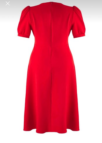 Kırmızı V Yakalı Düğmeli Midi Elbise - Görsel 3