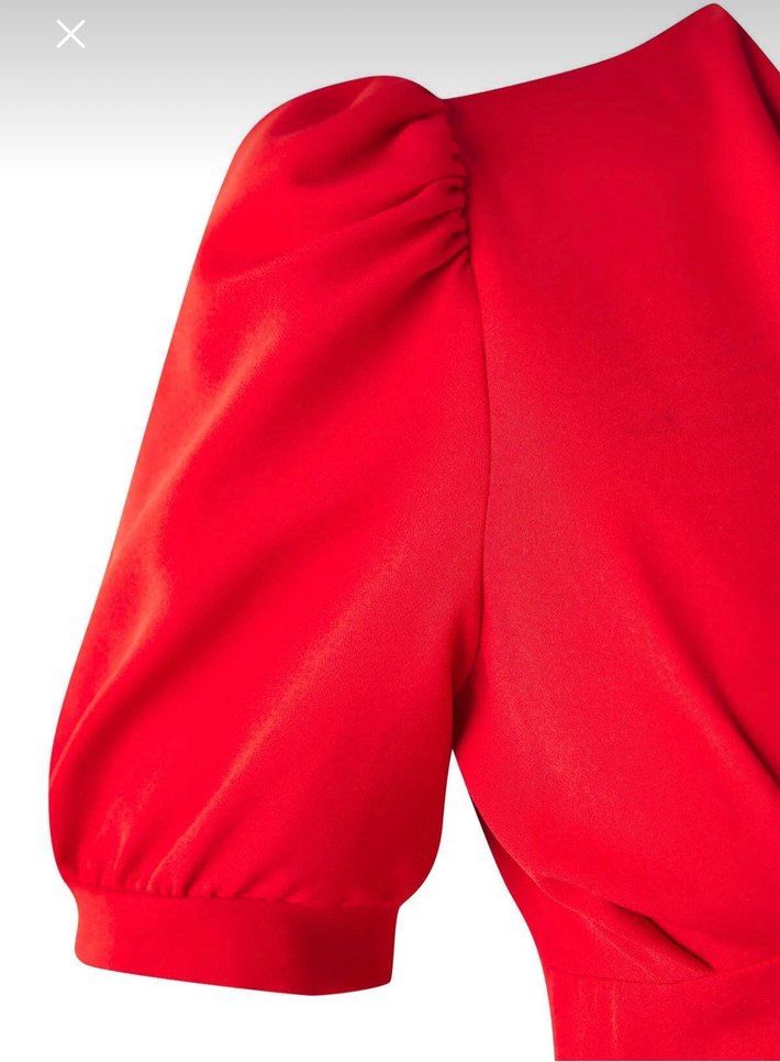 Kırmızı V Yakalı Düğmeli Midi Elbise - Görsel 4