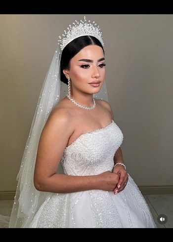 Gelinlik Parlak Beyaz Straplez Prenses Gelinlik