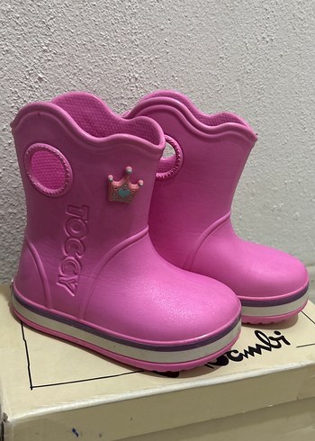 Kız Çocuk Pembe Kauçuk Botlar Velcro yağmur çizmesi
