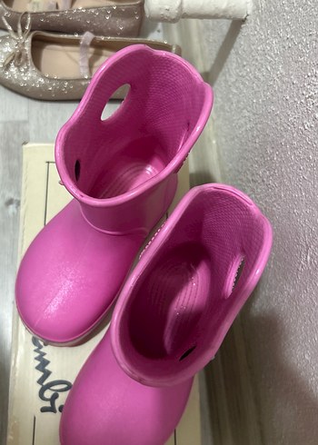 25 Beden Kız Çocuk Pembe Kauçuk Botlar Velcro yağmur çizmesi