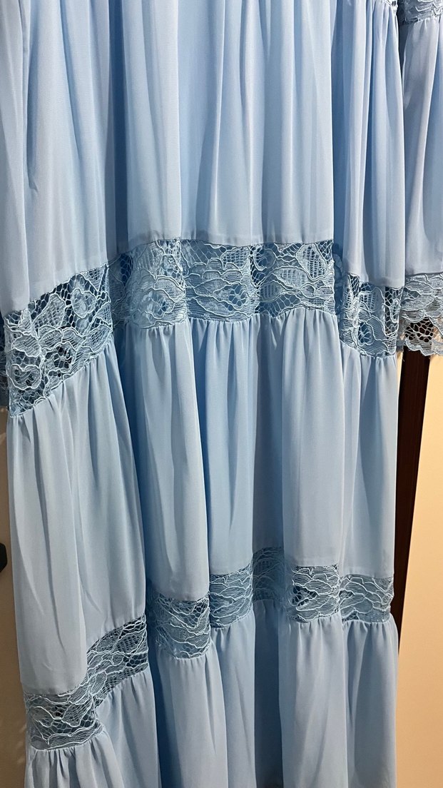 Mavi Bohem Nakışlı Uzun Elbise - Görsel 3