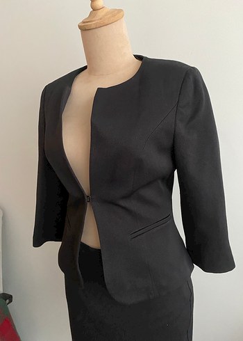 Kadın Siyah Mini Ofis Blazer Ceket - Görsel 2