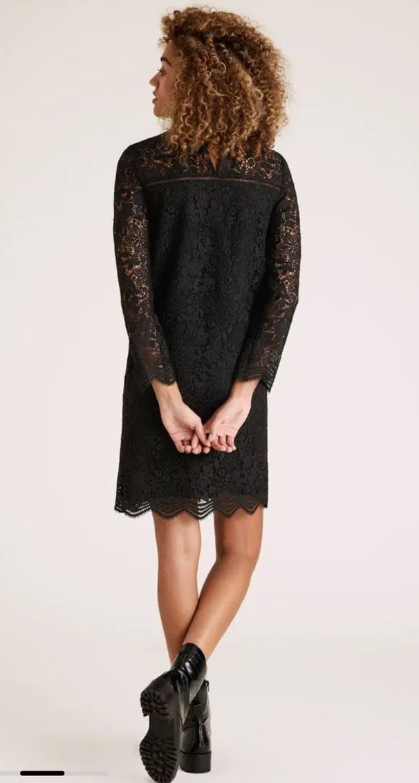 Uzun Kollu Siyah Dantel Midi Elbise - Görsel 2