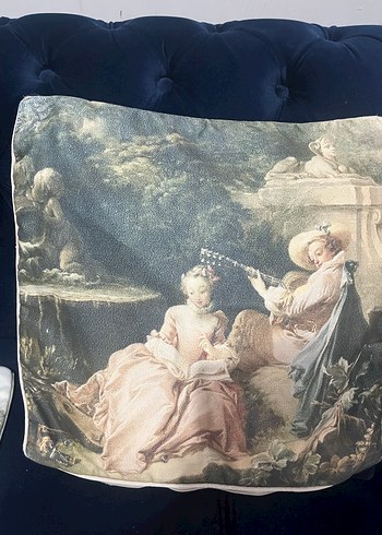 Mavi Vintage Desenli Kırlent Kılıfı - Görsel 3