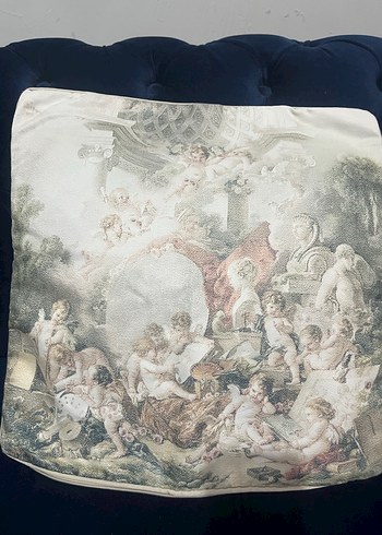 Mavi Vintage Desenli Kırlent Kılıfı - Görsel 6