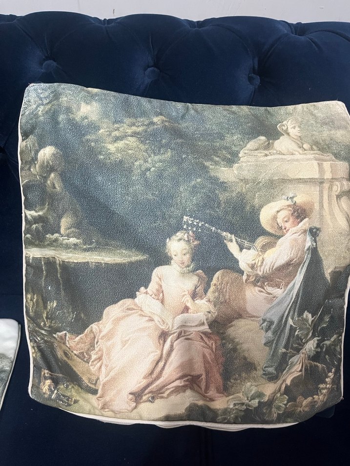 Mavi Vintage Desenli Kırlent Kılıfı - Görsel 3