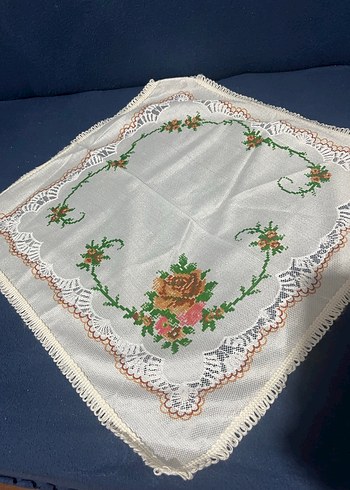 KANAVİÇE GÖRÜNÜMLÜ VİNTAGE TÜL PEÇETE - Görsel 4