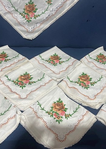 KANAVİÇE GÖRÜNÜMLÜ VİNTAGE TÜL PEÇETE - Görsel 3