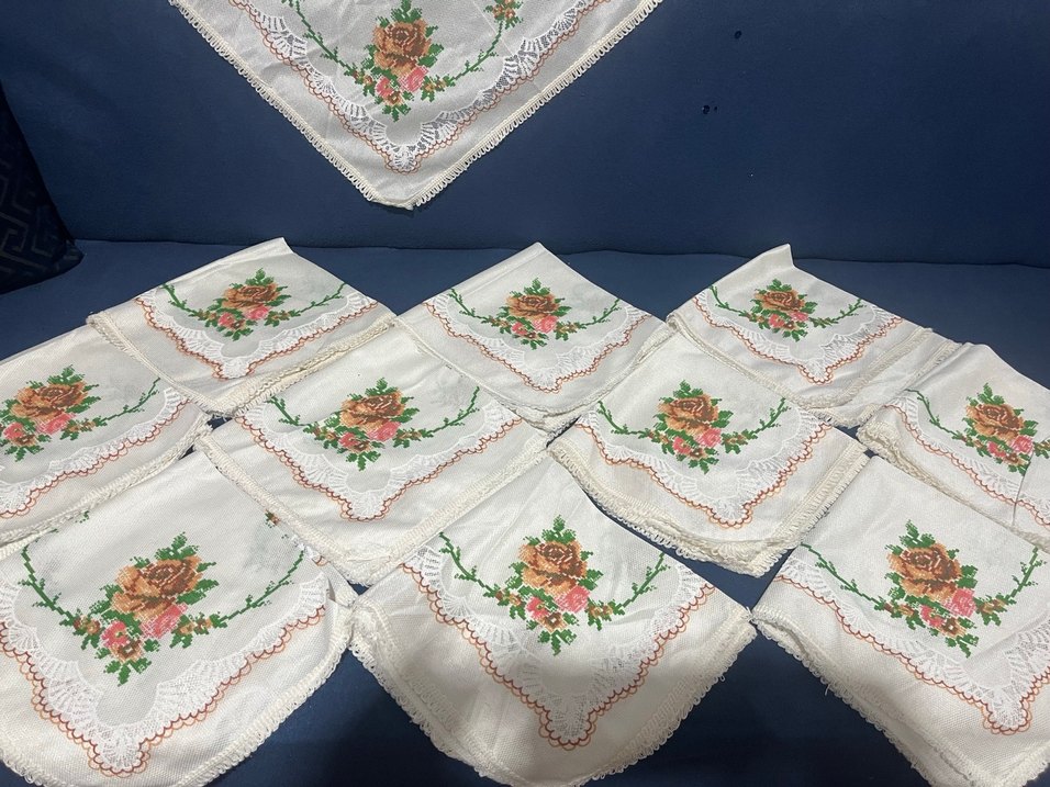 KANAVİÇE GÖRÜNÜMLÜ VİNTAGE TÜL PEÇETE - Görsel 3