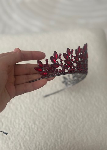 Beden bordo Renk Bordo Cam Kristal Taşlı Taç