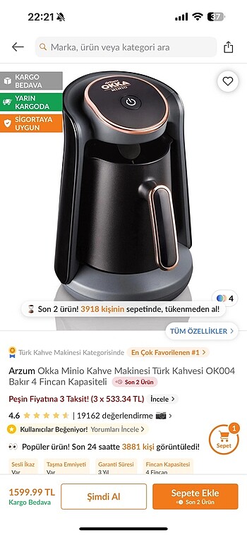 Arzum okka minio kahve makinası