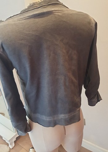 Gri Straplez Uzun Kollu Denim Bolero - Görsel 4