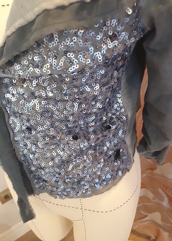 Gri Straplez Uzun Kollu Denim Bolero - Görsel 2