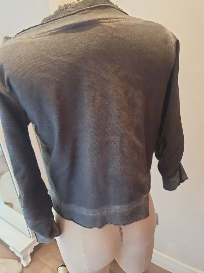 Gri Straplez Uzun Kollu Denim Bolero - Görsel 4