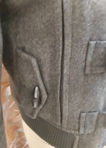 Gri Düğmeli Midi Hamile Kaban - Görsel 4