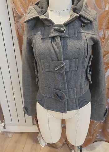 Gri Düğmeli Midi Hamile Kaban - Görsel 2