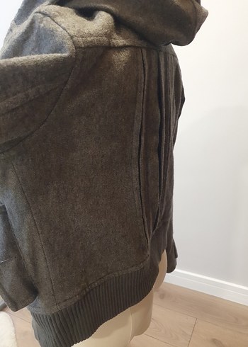 Gri Düğmeli Midi Hamile Kaban - Görsel 3