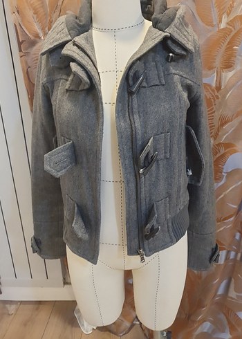 Gri Düğmeli Midi Hamile Kaban - Görsel 5