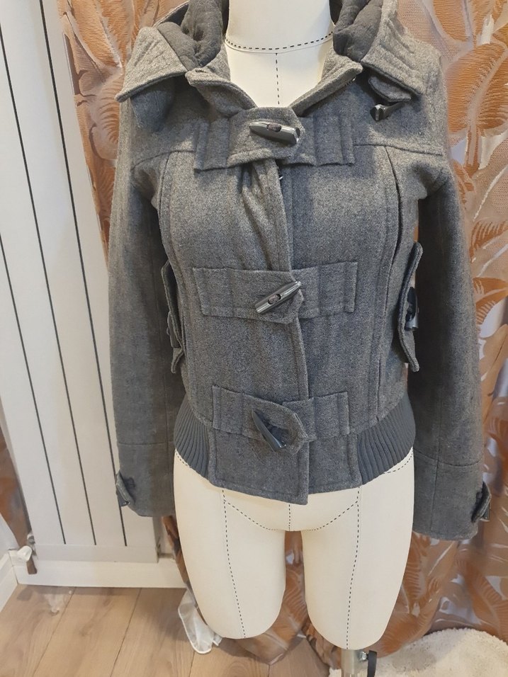 Gri Düğmeli Midi Hamile Kaban - Görsel 2