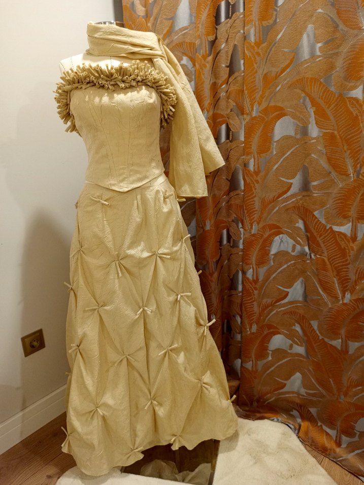 Straplez krem Uzun Abiye Elbise - Görsel 2