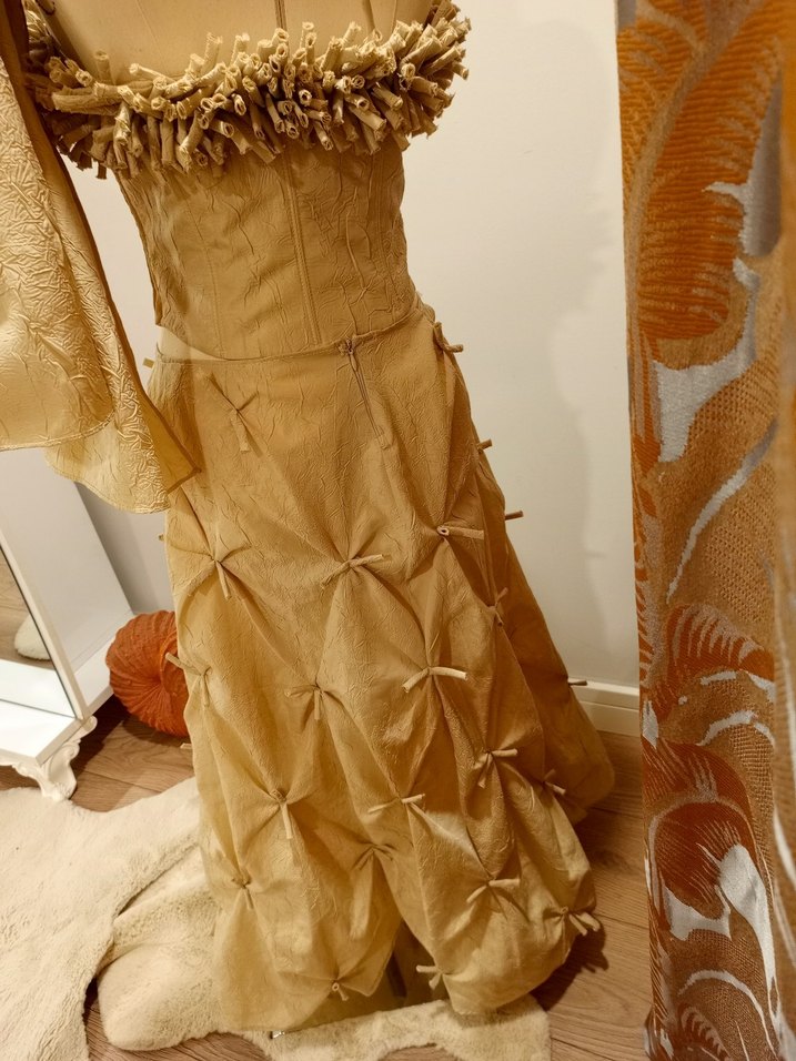 Straplez krem Uzun Abiye Elbise - Görsel 3