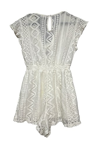 Dantel İşlemeli Beyaz Kısa Kadın Tulum - Görsel 3