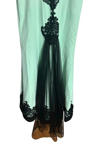 Turkuaz Dantel Detaylı Uzun Gotik Kadın Elbise - Görsel 4