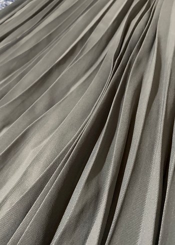 Gri Keten Pilili Uzun Etek - Görsel 3