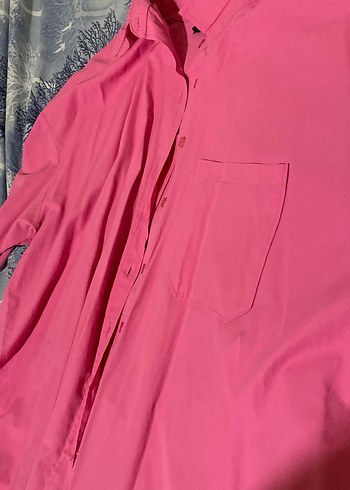 Düğmeli Pembe Kadın Gömlek - Görsel 2