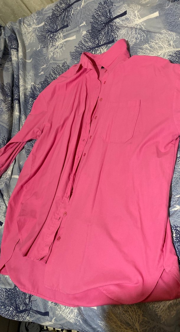 Düğmeli Pembe Kadın Gömlek - Görsel 3