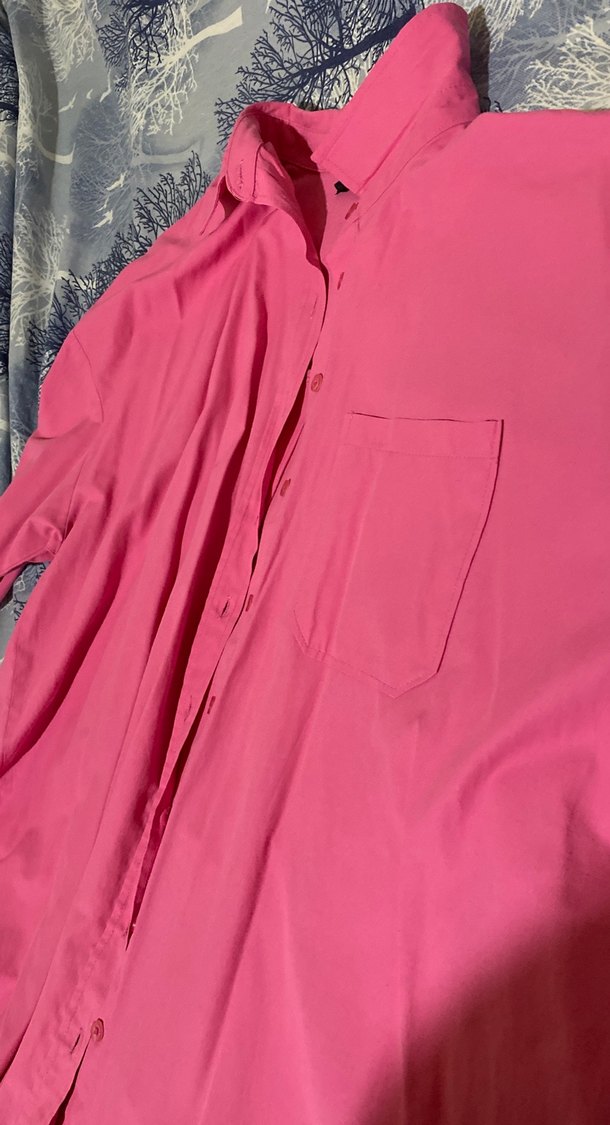 Düğmeli Pembe Kadın Gömlek - Görsel 2