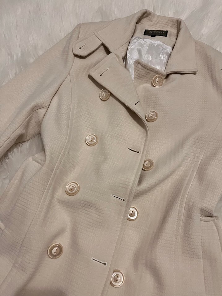 Bej Midi Düğmeli Kadın Klasik Kaban - Görsel 2