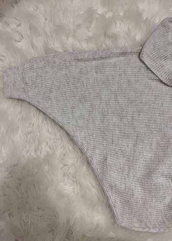 Gri Boğazlı Örgü Kadın Kazak Yarasa Kol - Görsel 2