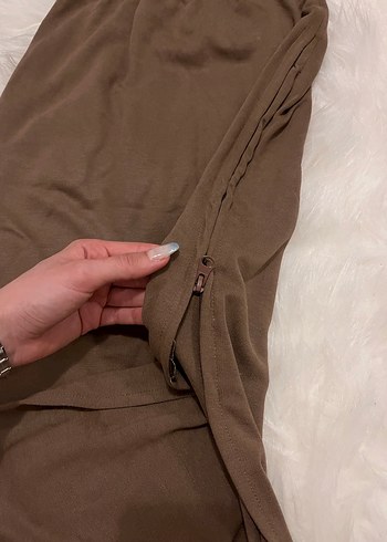 Kahverengi Kadın Midi Yırtmaçlı Etek - Görsel 2