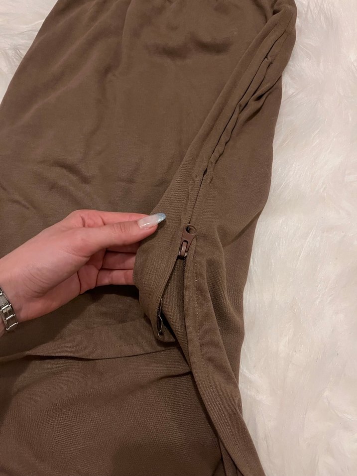 Kahverengi Kadın Midi Yırtmaçlı Etek - Görsel 2