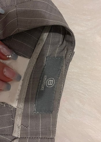 Gri Kadın Keten Pilili Kumaş Pantolon - Görsel 3