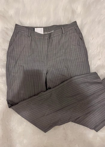 Gri Kadın Keten Pilili Kumaş Pantolon - Görsel 2