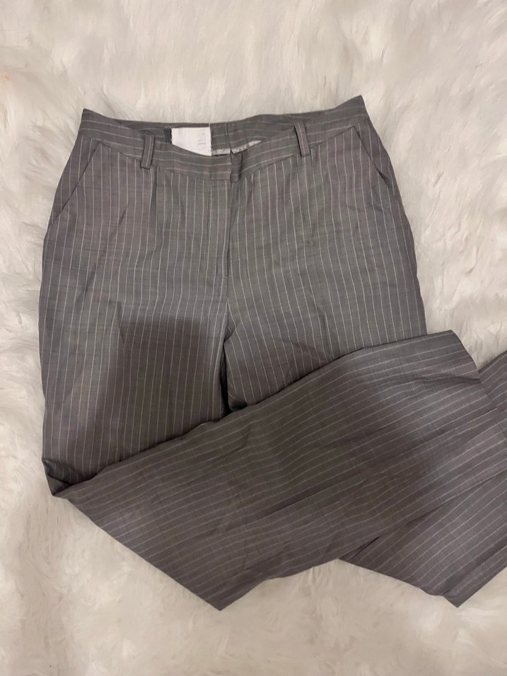 Gri Kadın Keten Pilili Kumaş Pantolon - Görsel 2