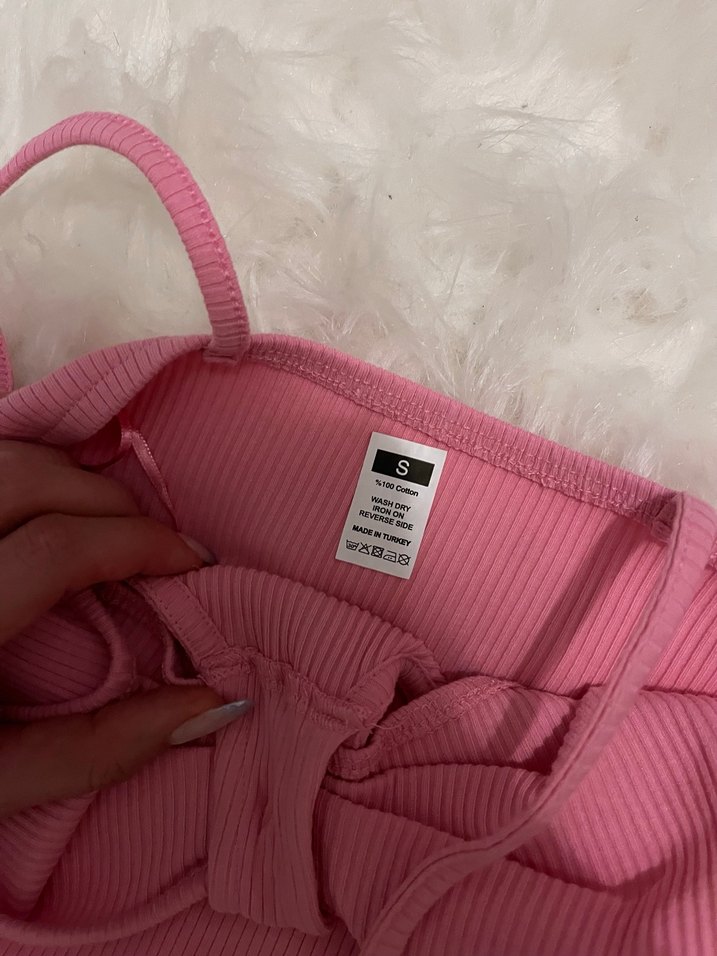 Pembe V Yaka İnce Askılı Mini Elbise - Görsel 2