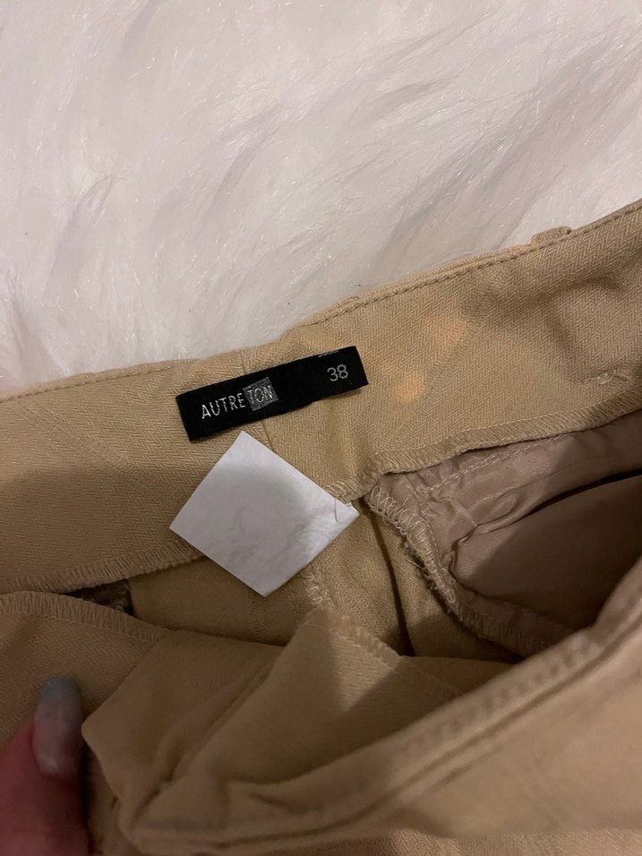 Bej Kadın Keten Kumaş Pantolon - Görsel 2