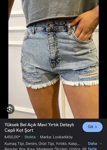 Yüksek Bel Mavi Yırtık Detaylı Cepli Kot Şort