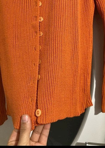 38 Beden Trendy Kahverengi V Yaka Örgü Hırka