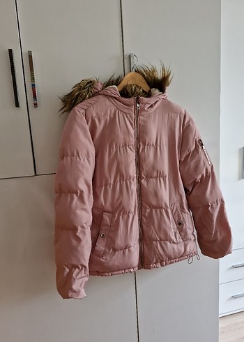 Pembe Kürklü Kadın Midi Kışlık Mont