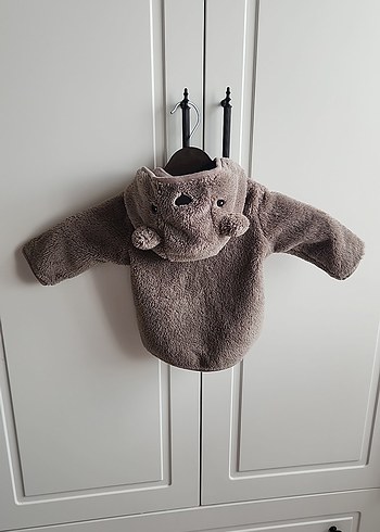 Kürklü Kapüşonlu Erkek Çocuk Kahverengi Hırka Takım - Görsel 2