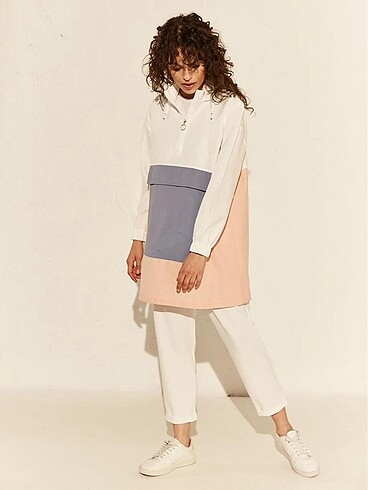 Uzun kollu oversize poplin kadın tunik