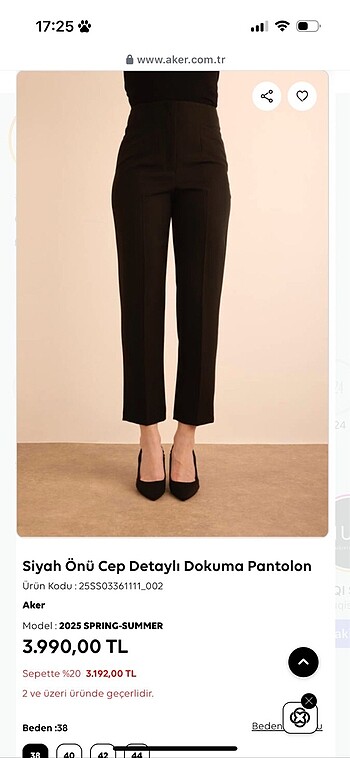 38 Beden siyah Renk Aker zara kesim pantolon