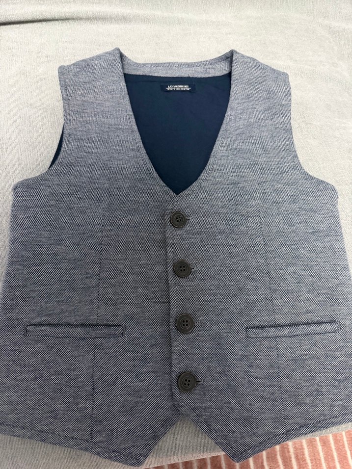 Gri Erkek Çocuk Düğmeli Yelek - Görsel 2