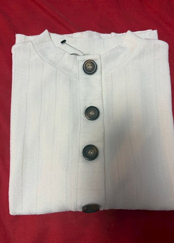 Düğmeli Beyaz Kadın Pamuk tshirt - Görsel 5